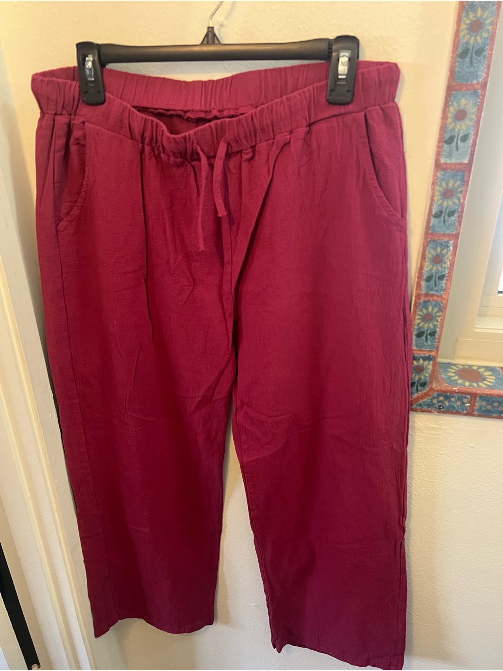 Wine Red Drawstring Casual Pants
